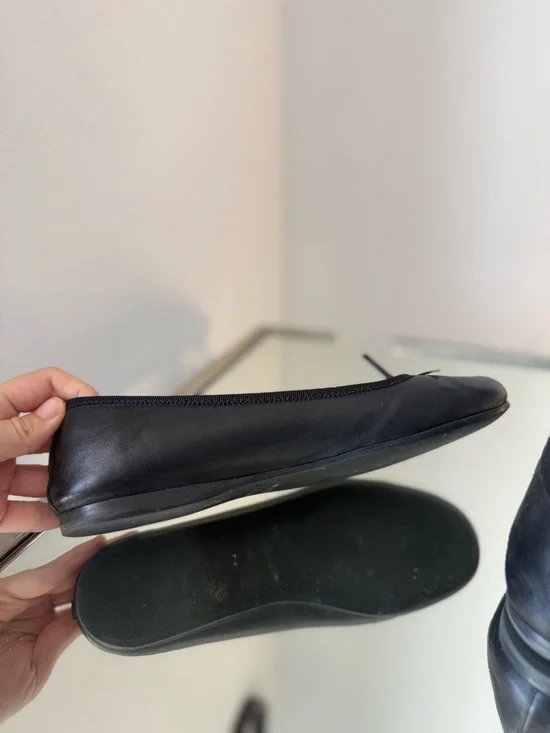 Prada Black Leather Triangle Logo Bow Flat 36.5 - Picture 10 of 11